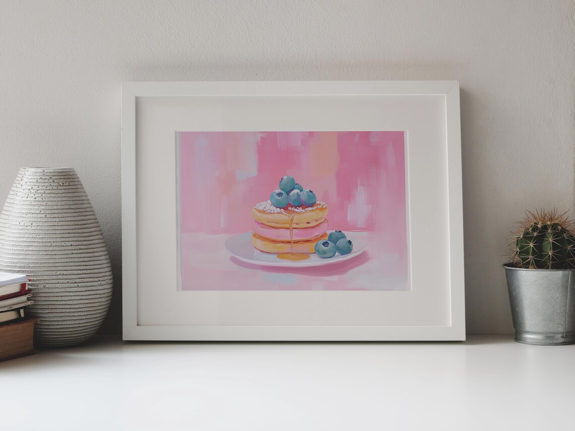 Fluffy Pancakes Blueberries Powdered Sugar Syrup Food Art Print - Image 4