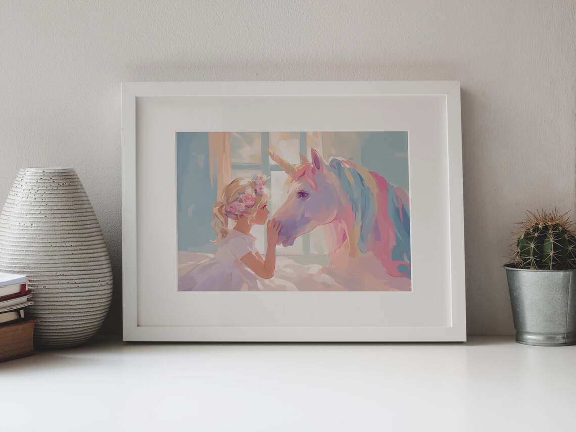 Little Girl Flower Crown Pastel Rainbow Unicorn Nursery Fantasy Poster - Image 4