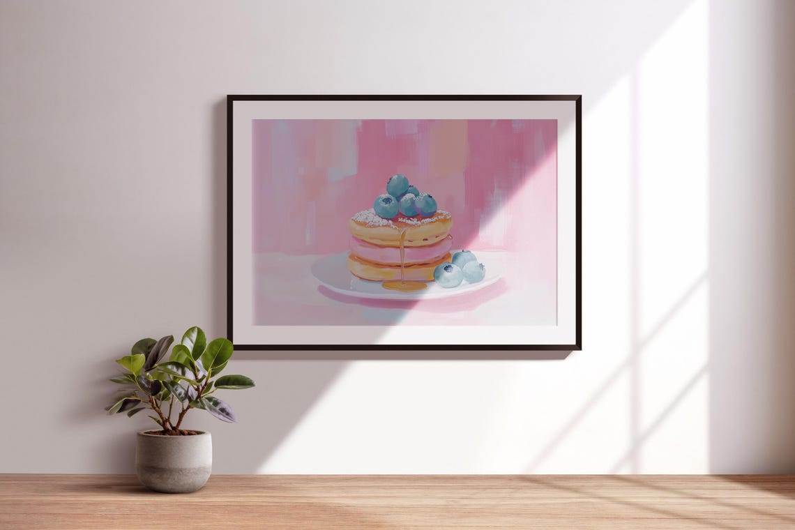Fluffy Pancakes Blueberries Powdered Sugar Syrup Food Art Print - Image 3
