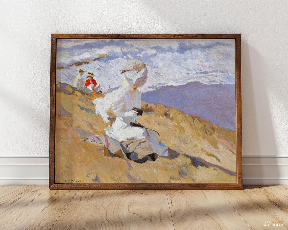 Sorolla Capturing The Moment Woman Photographing Beach Cliffs Poster