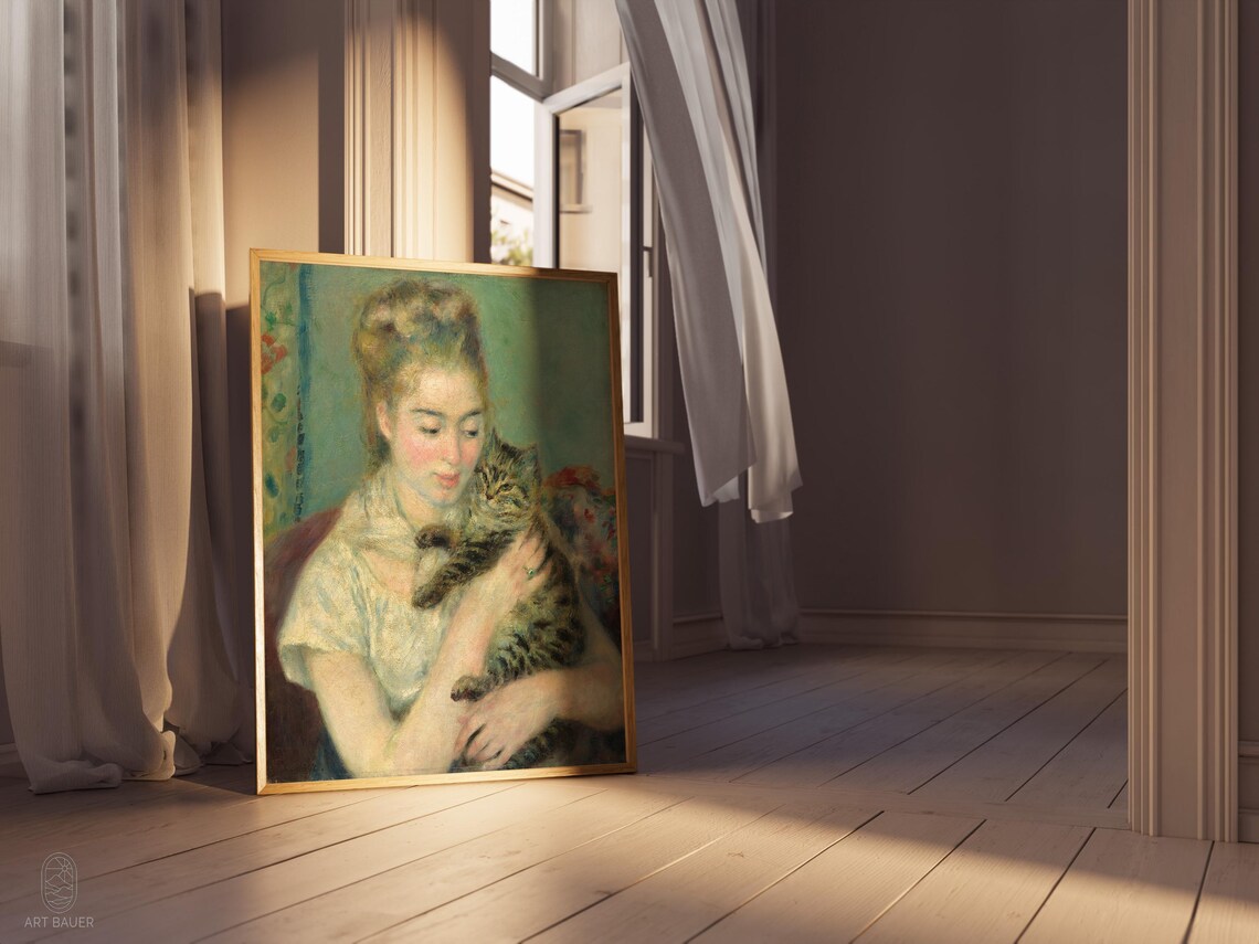 Auguste Renoir Woman With Cat Tabby Tender Portrait Feline Art Poster - Image 2