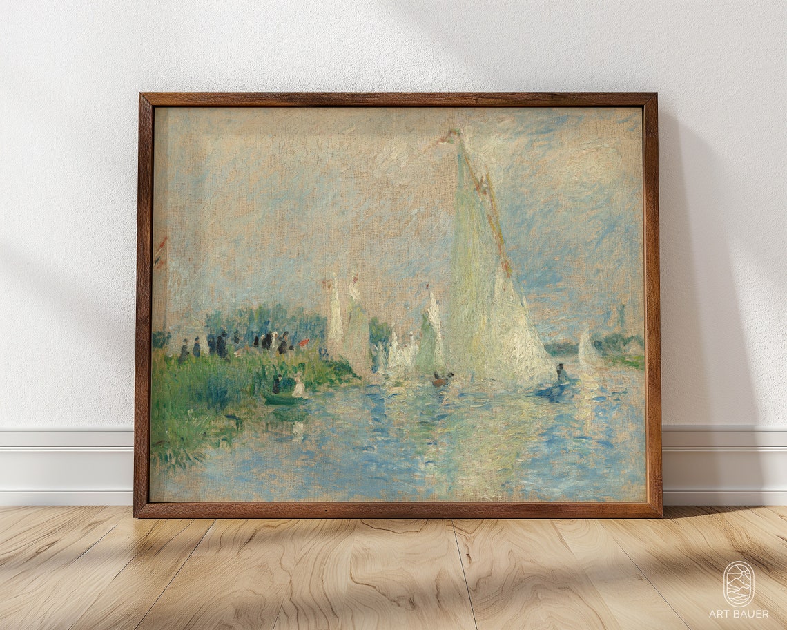 Renoir Regatta At Argenteuil White Sails River Race Hazy Sky Print