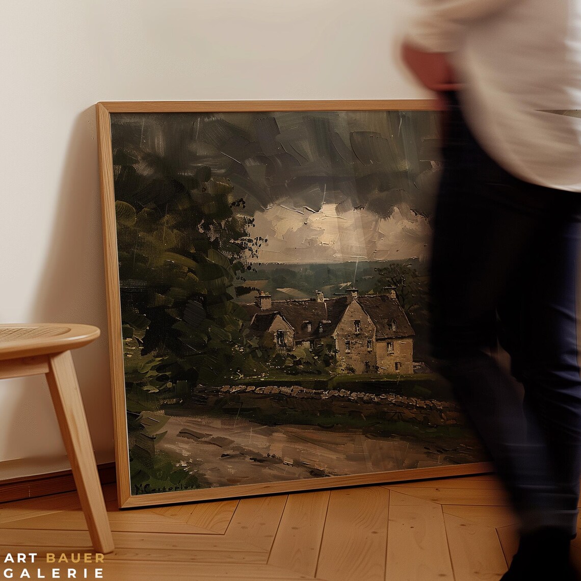 Gloomy Cotswolds Rainy Stone Cottage Moody Storm Sky Landscape Poster - Image 3
