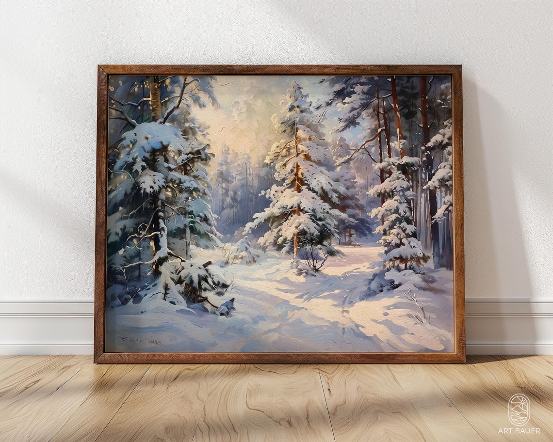 Winter Forest Snowy Pine Trees Sunlit Snow Path Landscape Art Poster - Image 3