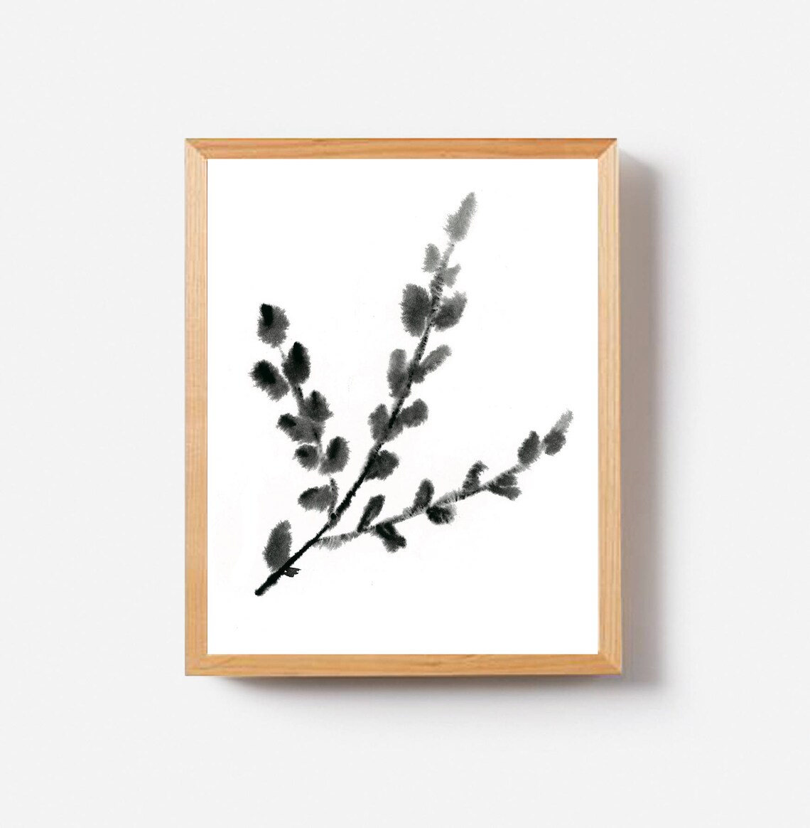 Black Ink Branch Botanical Minimalist Japanese Ink Wash Wall Art - Image 2