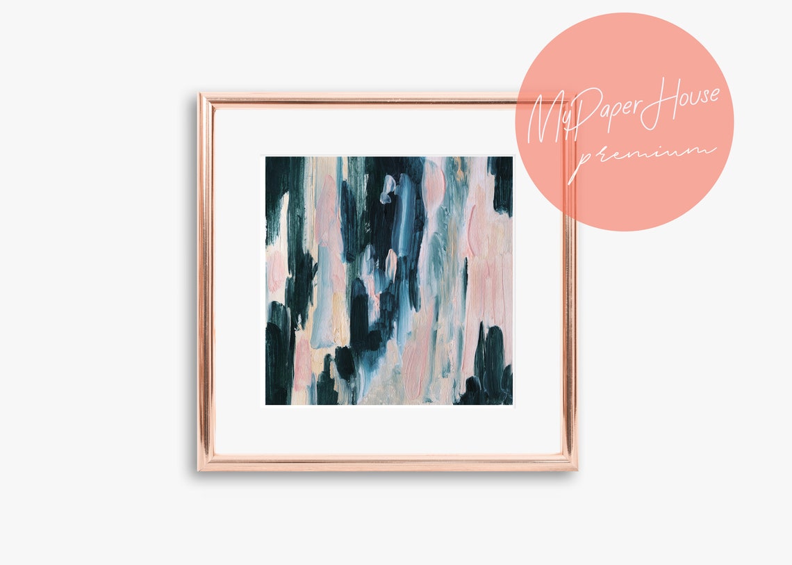 Navy and Blush Pink Abstract Brushstroke Modern Art Wall Art - Image 3