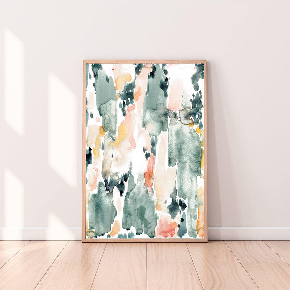 Soft Pastel Abstract Watercolor Sage Blush Beige Gentle Wash Print - Image 2