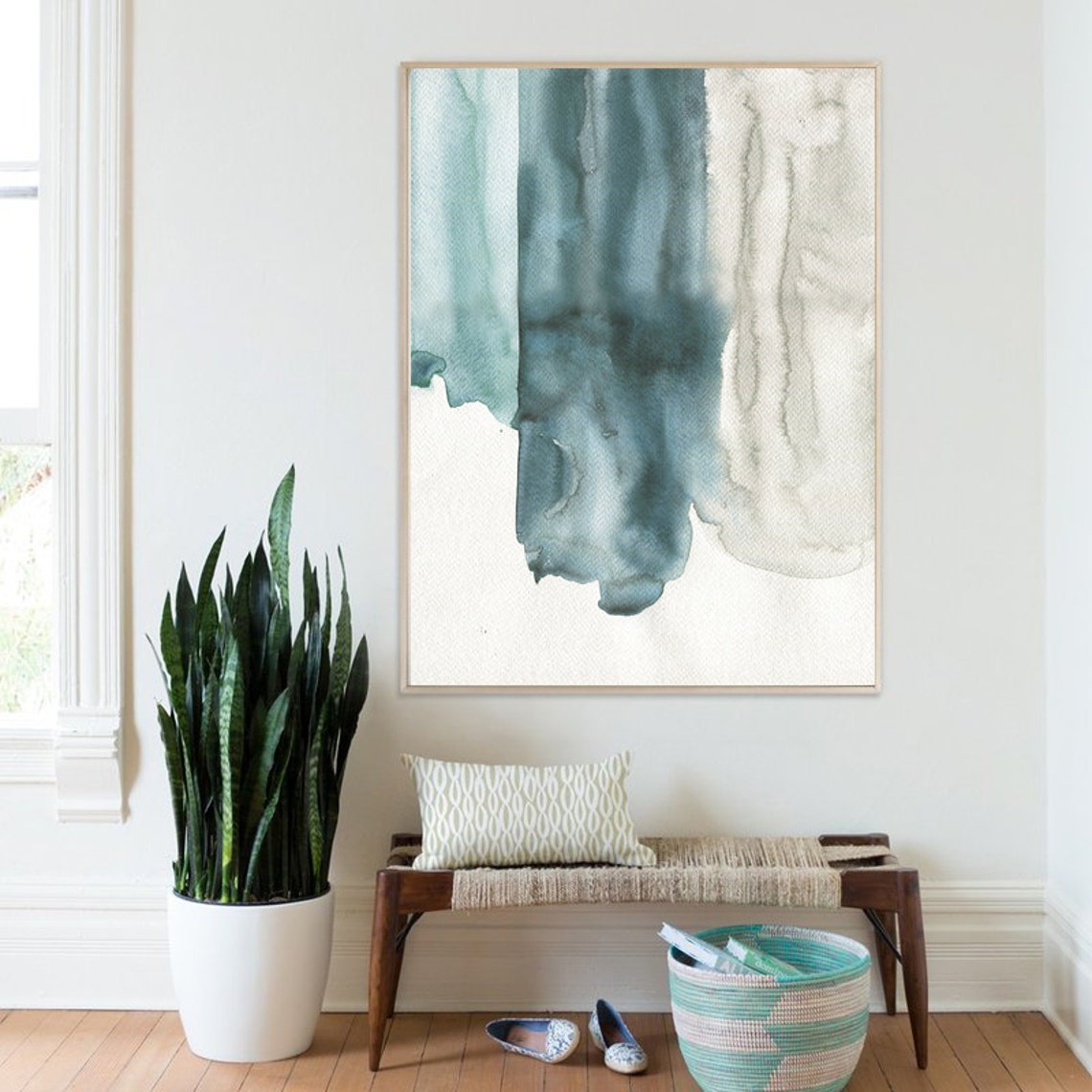 Abstract Blue Watercolor Brush Strokes Modern Coastal Art Print - Image 3