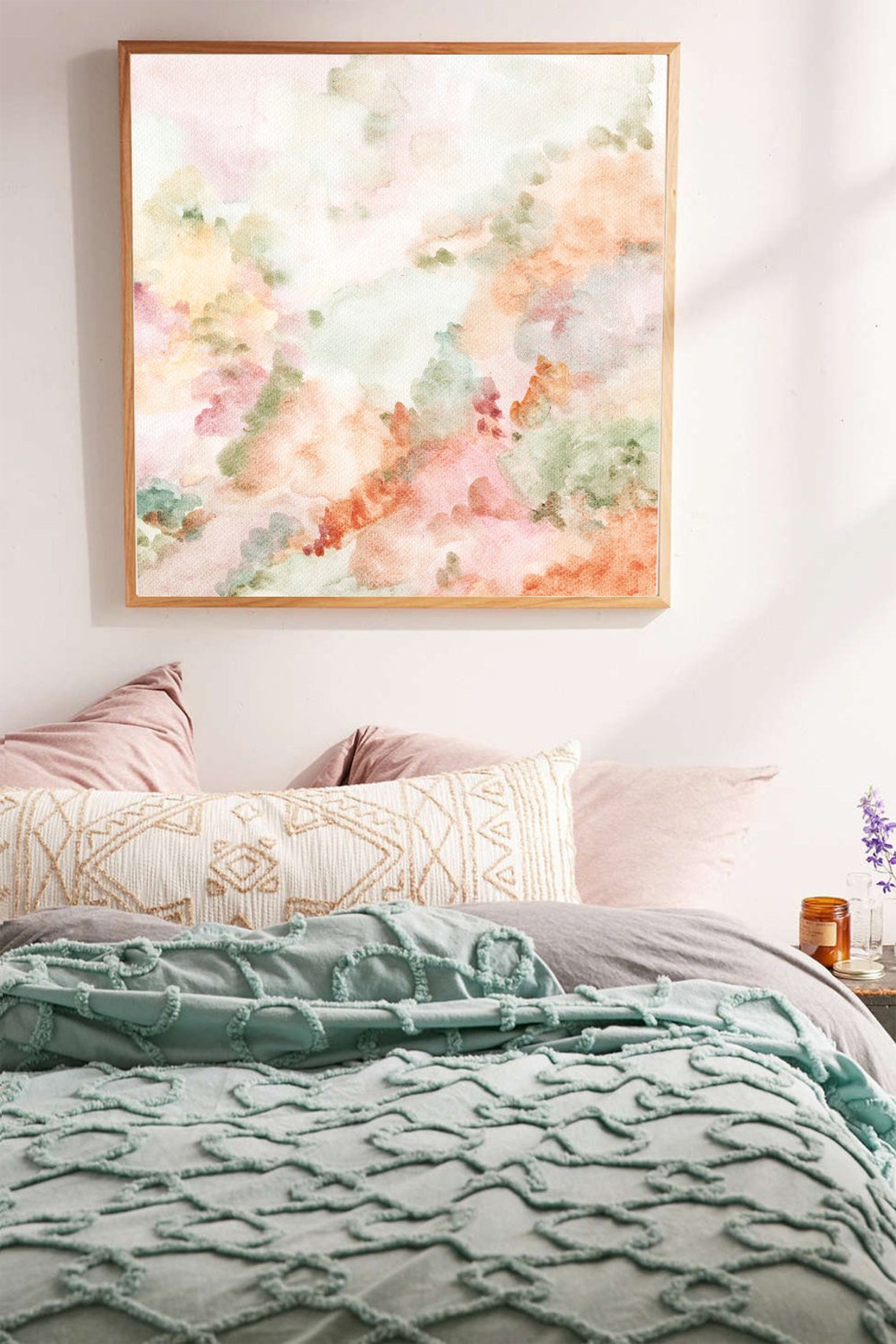 Blush Peach Abstract Poster Soft Pink Green Watercolor Dream Wash Art - Image 3