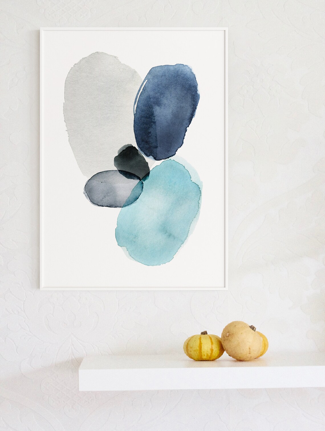 Blue Watercolor Abstract Shapes Navy Teal Modern Minimalist Wall Art - Image 3