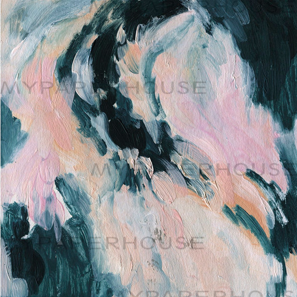 Swirling Navy Pink Abstract Acrylic Painting Modern Wall Art - Image 2