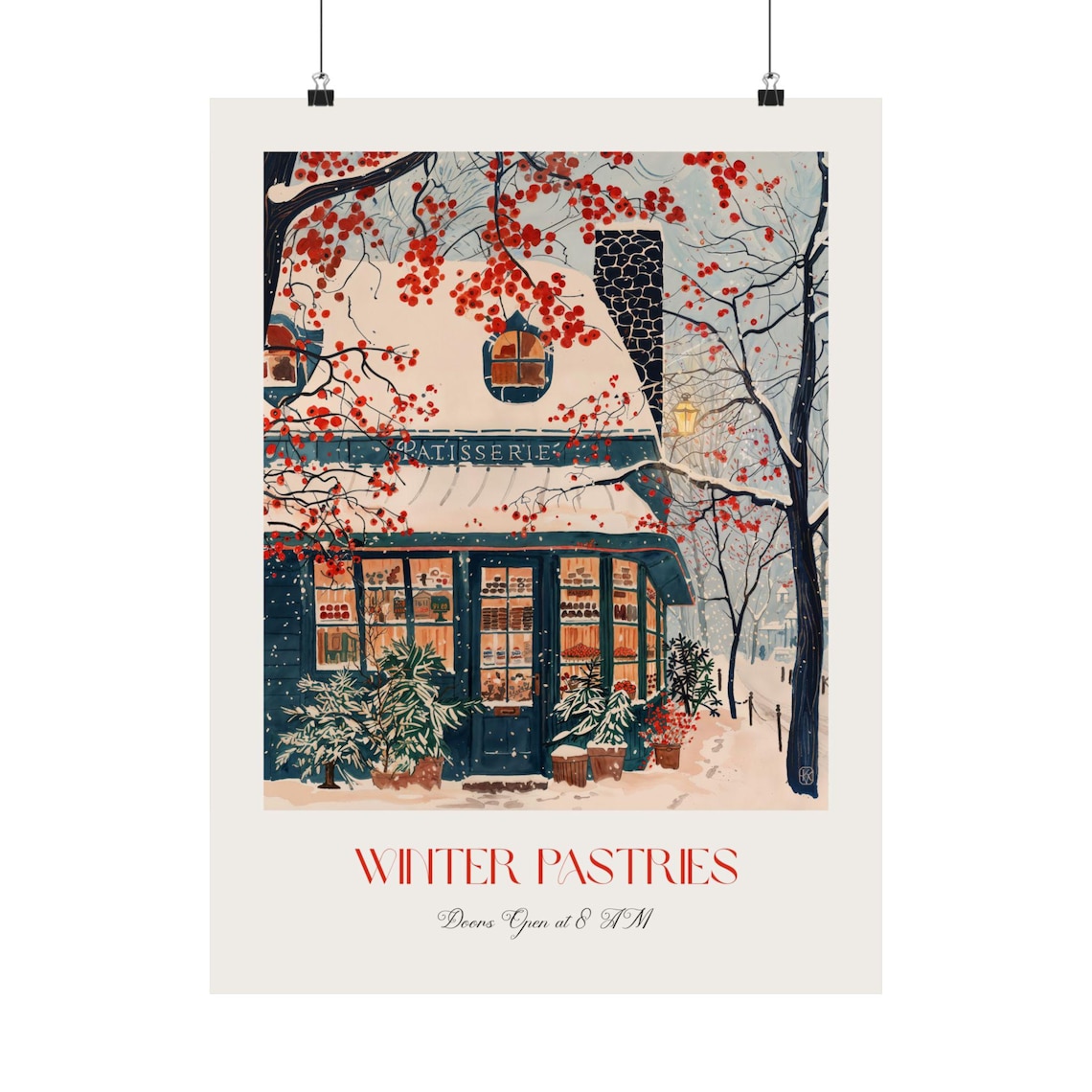 Cozy Patisserie Watercolor Art Print, Festive Bakery - Image 2