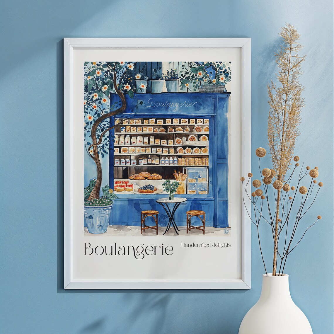 French Boulangerie Watercolor Art Print, Bakery Decor