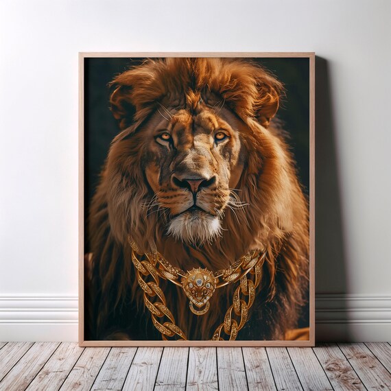Funny Lion Wall Art Poster Lover Gift Hip Hop Animal Contemporary Music