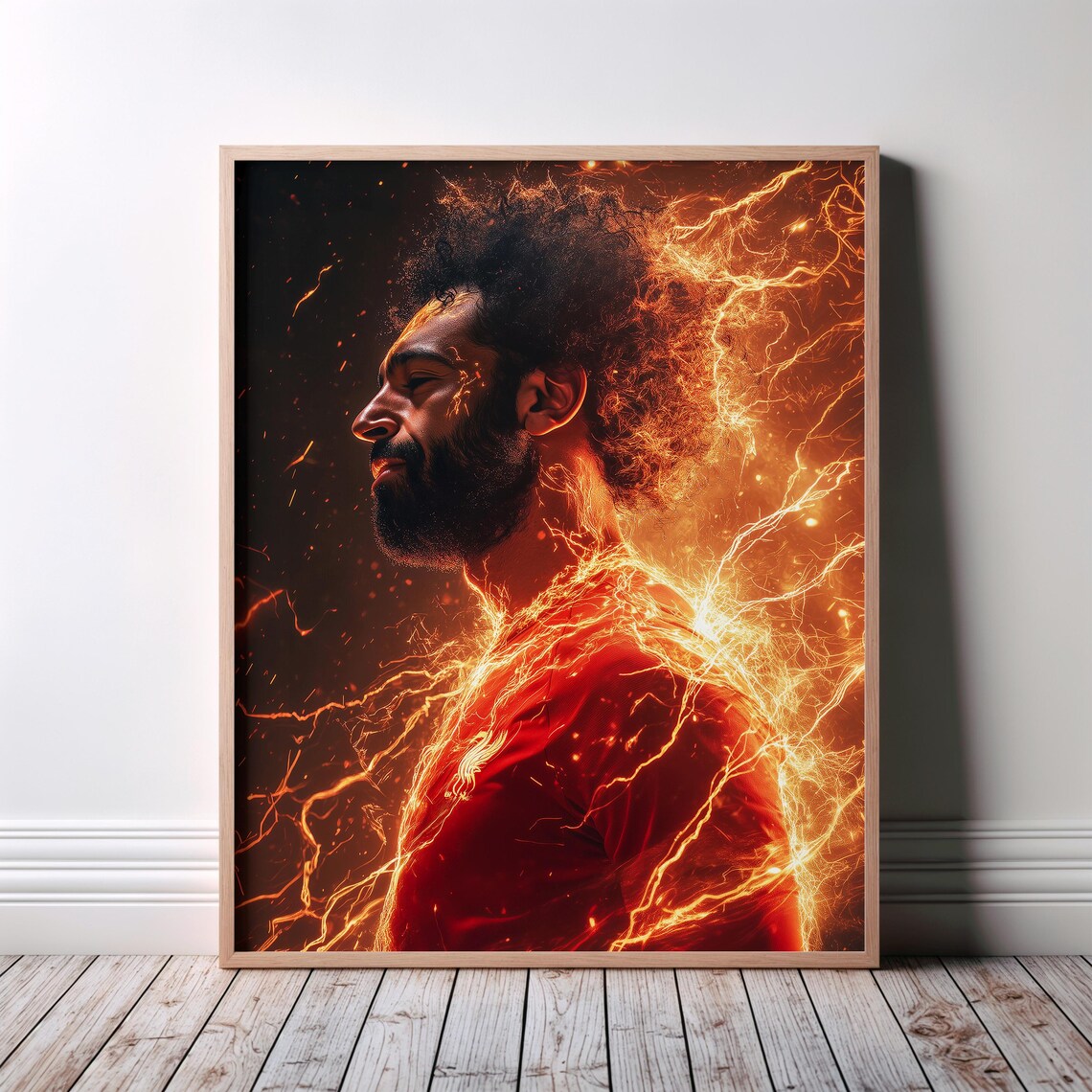 Mohamed Salah Side Profile Electric Fire Red Jersey Soccer Poster