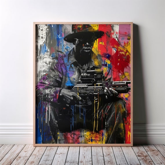 African Wall Art Poster Black Urban Empowerment Ethnic Courageous Soldier Contemporary Colorful