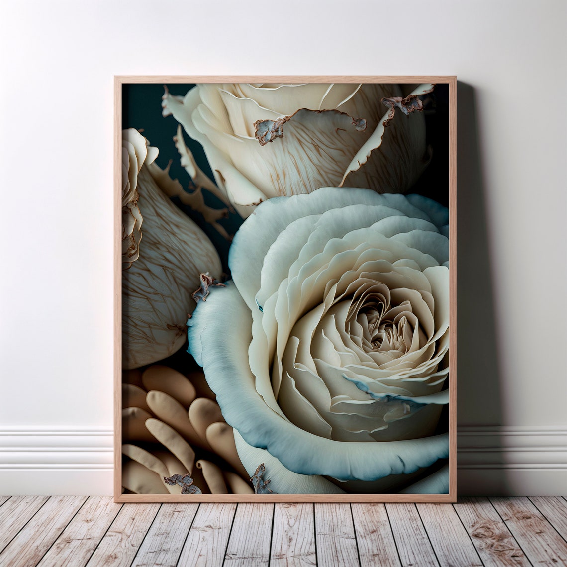 Dreamy Soft Ivory Roses Macro Cream Petals Floral Poster Artwork