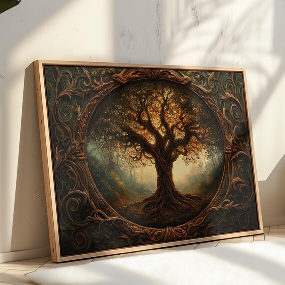 Majestic Tree Of Life Wall Art With Ornate Framing Nature Inspired Artwork For Rustic And Elegant Home Dcor Spaces
