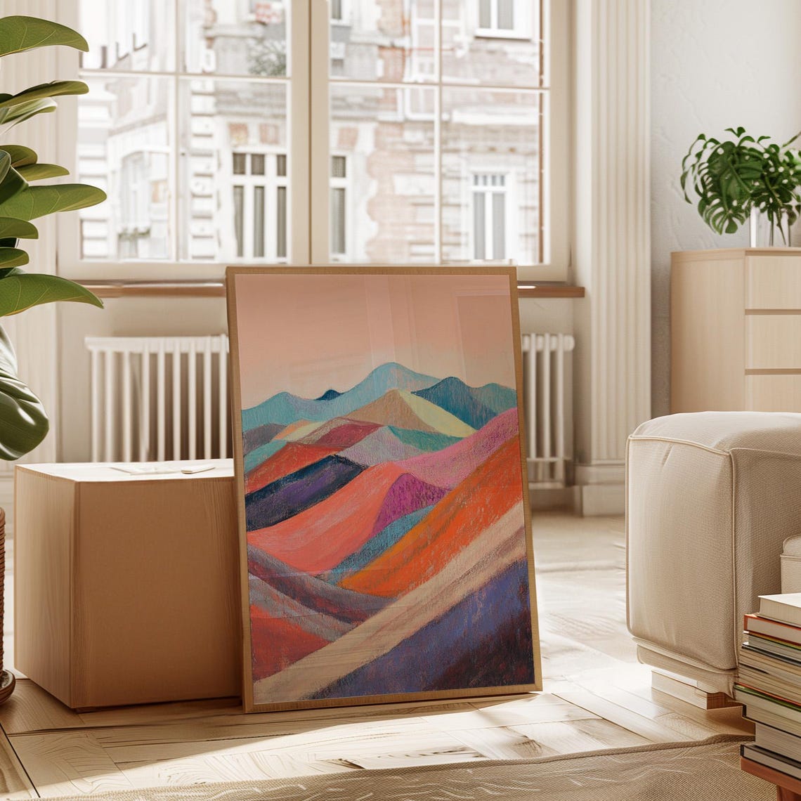 Colorful Mountain Landscape Art Abstract Pastel Canvas Wall Decor