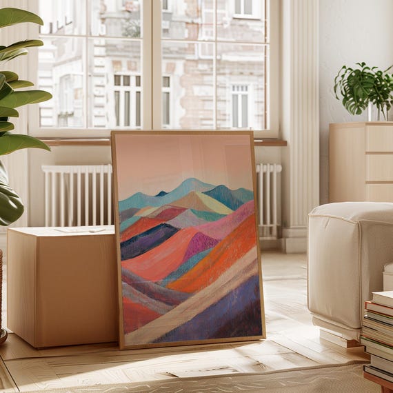 Colorful Mountain Landscape Art Abstract Pastel Canvas Wall Decor