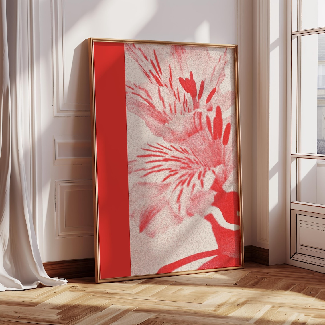 Red Floral Abstract - Minimalist Botanical Art - Image 3