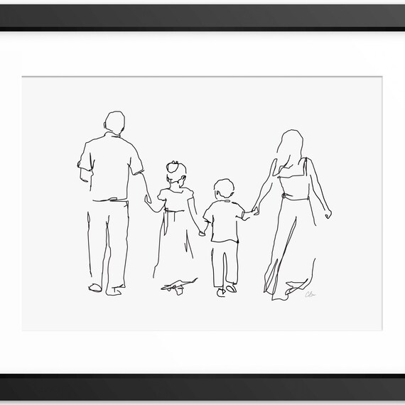 Family Print Family Drawing Family Illustration Family Portrait Family Line Art Mothers Day Print Gift For Mum Fathers Day Print
