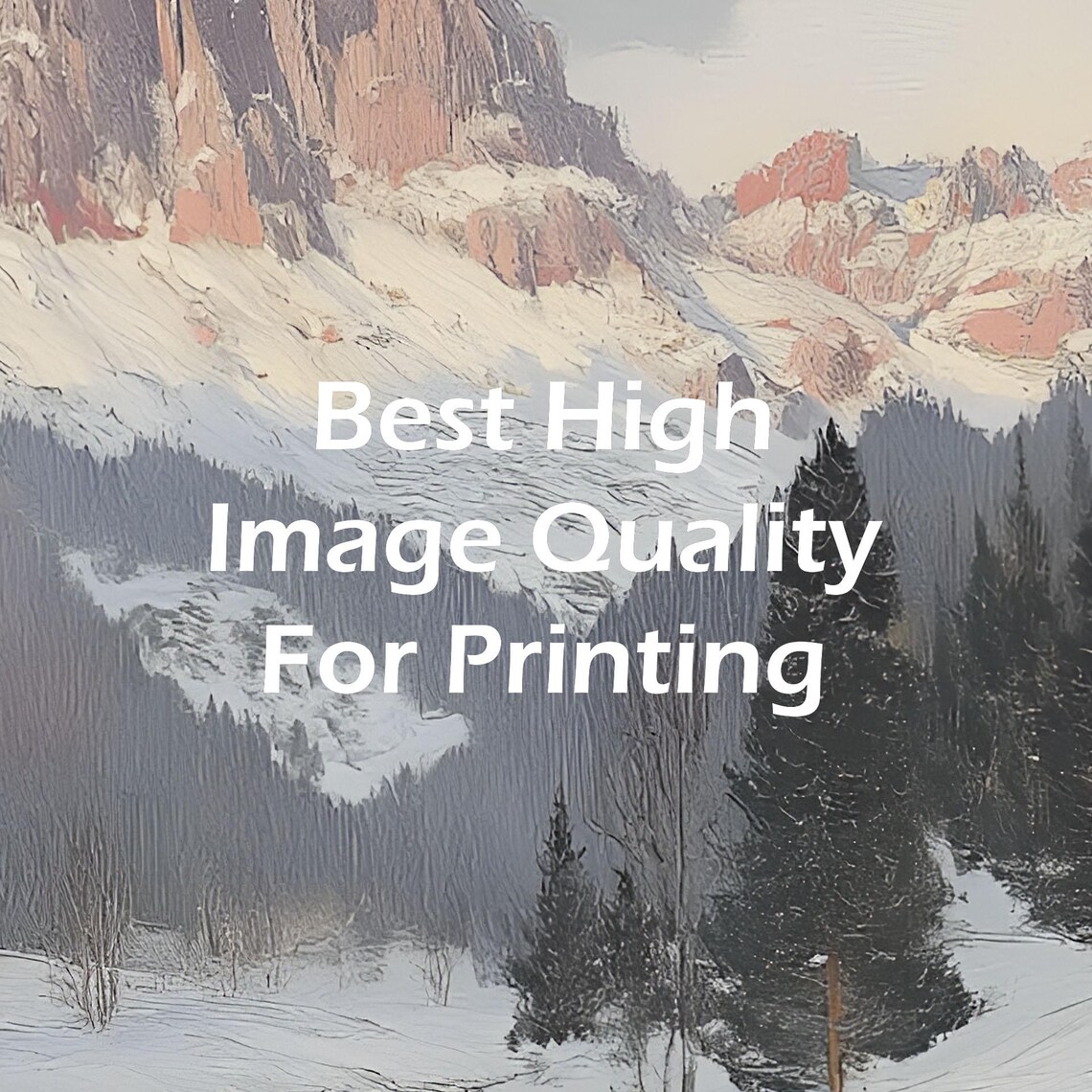 Icy Mountain Stream Winter Snowy Forest Peaks Oil Painting Poster - Image 3
