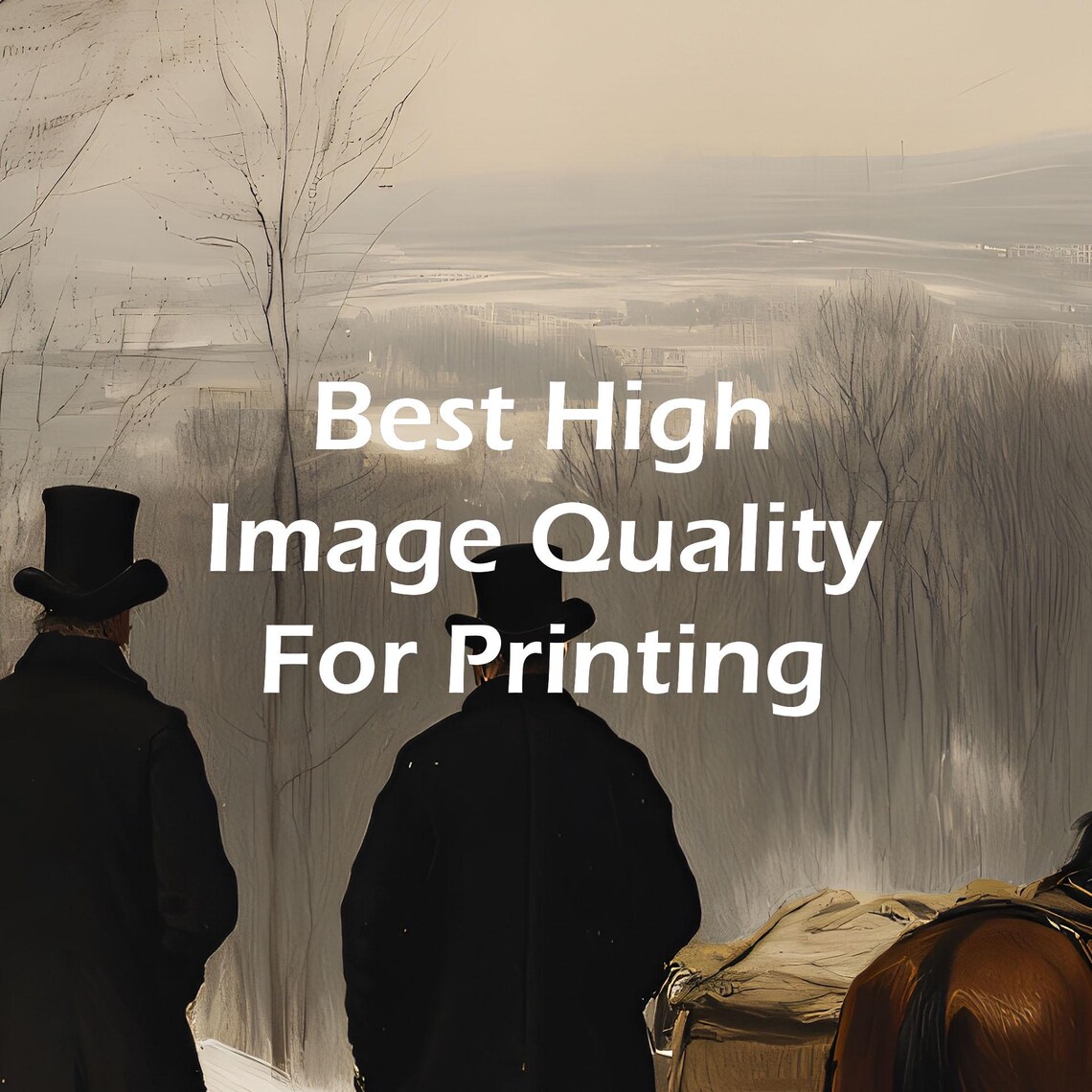Victorian Gentlemen Horse Sled Snowy Forest Oil Painting Poster - Image 3