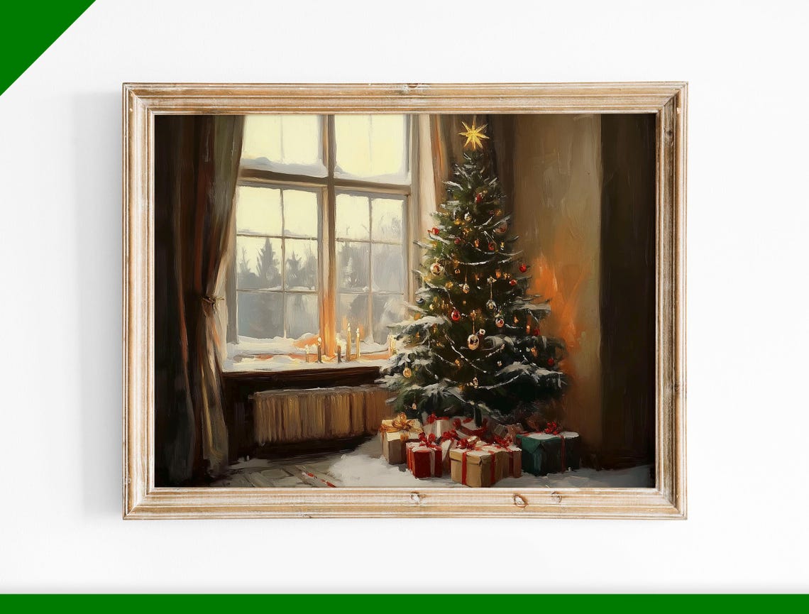Cozy Christmas Tree by Window with Gifts Warm Holiday Scene Poster