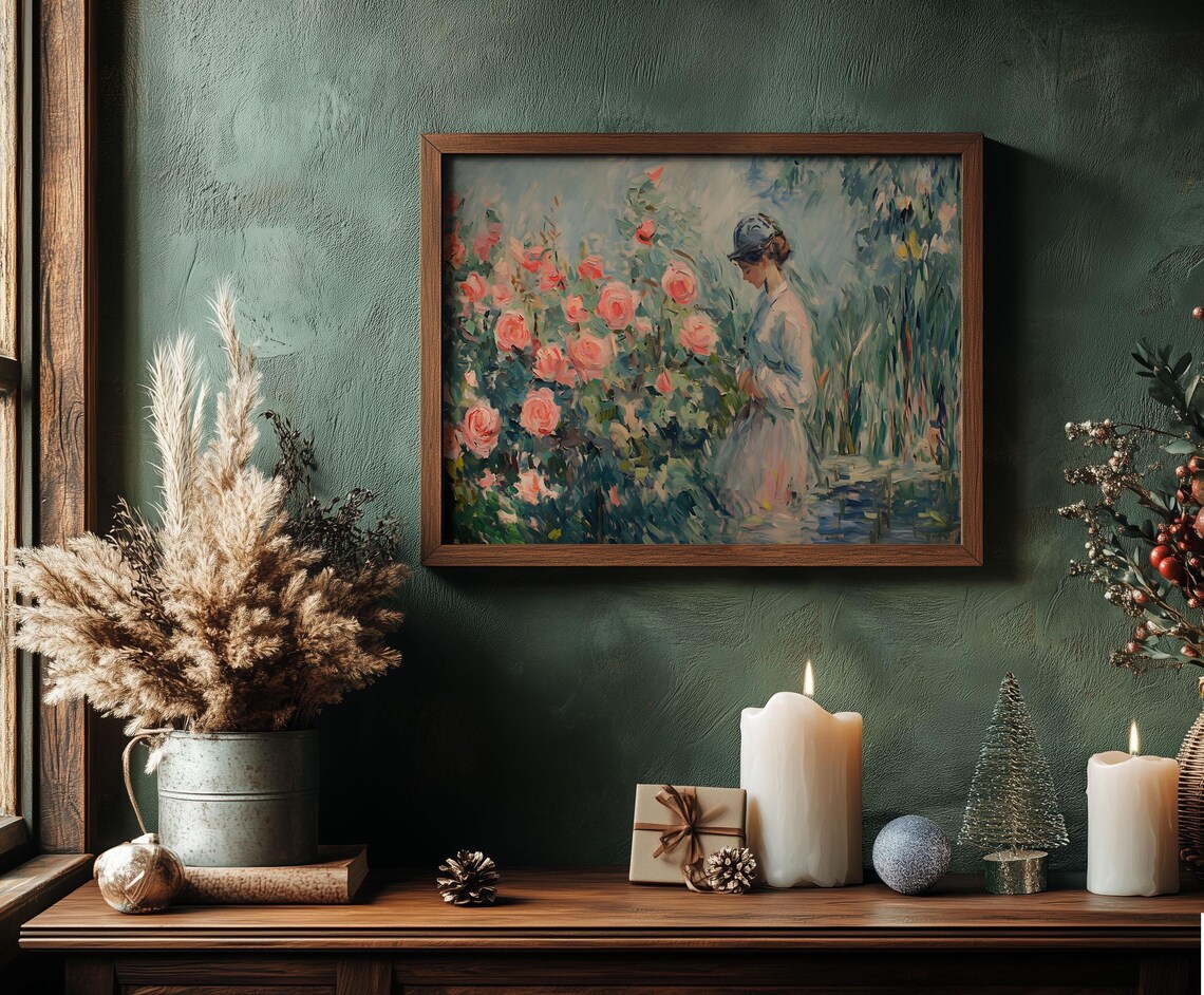 Woman in Rose Garden Impressionist Painting Pink Roses Poster - Image 5