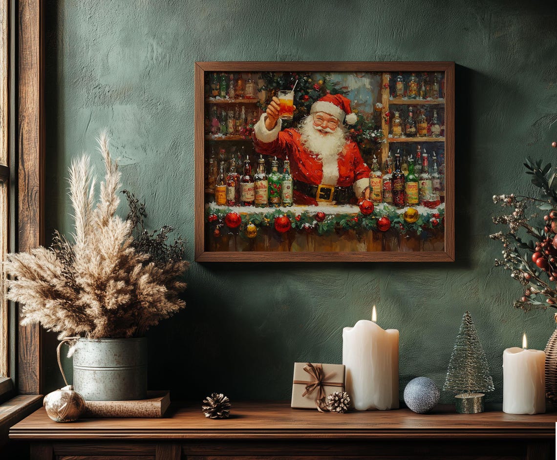 Festive Santa Claus Bartender Raising Cocktail at Holiday Bar Poster - Image 7