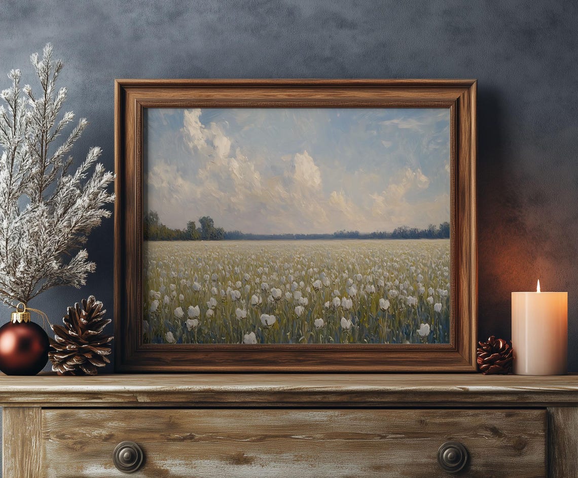 Vast White Tulip Field Dramatic Sky Impressionist Oil Poster - Image 6