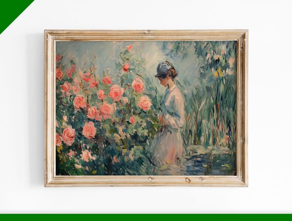 Woman in Rose Garden Impressionist Painting Pink Roses Poster