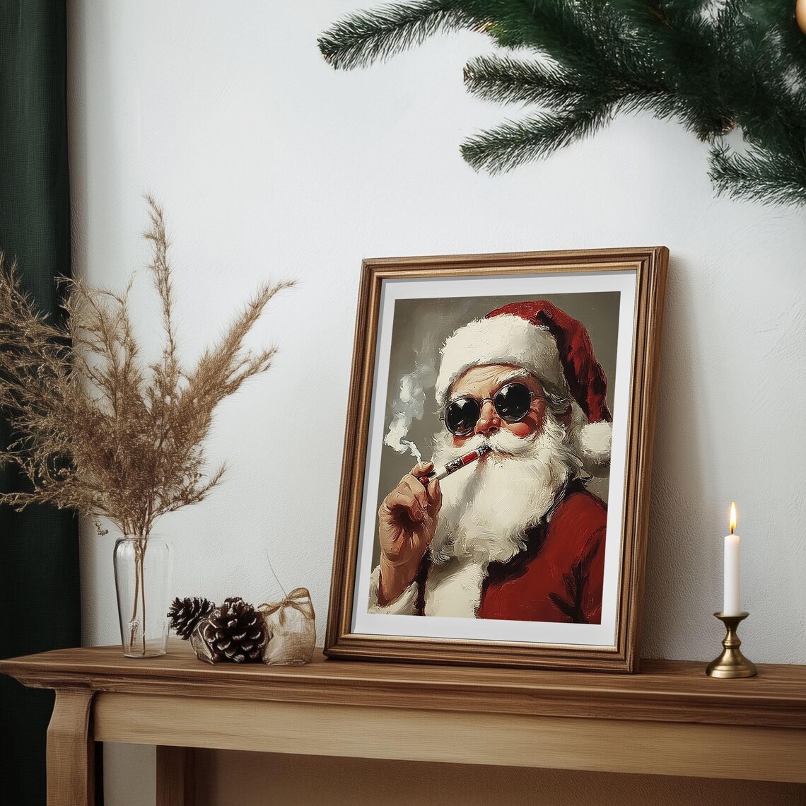 Cool Santa Claus With Sunglasses Smoking Pipe Portrait Poster - Image 4