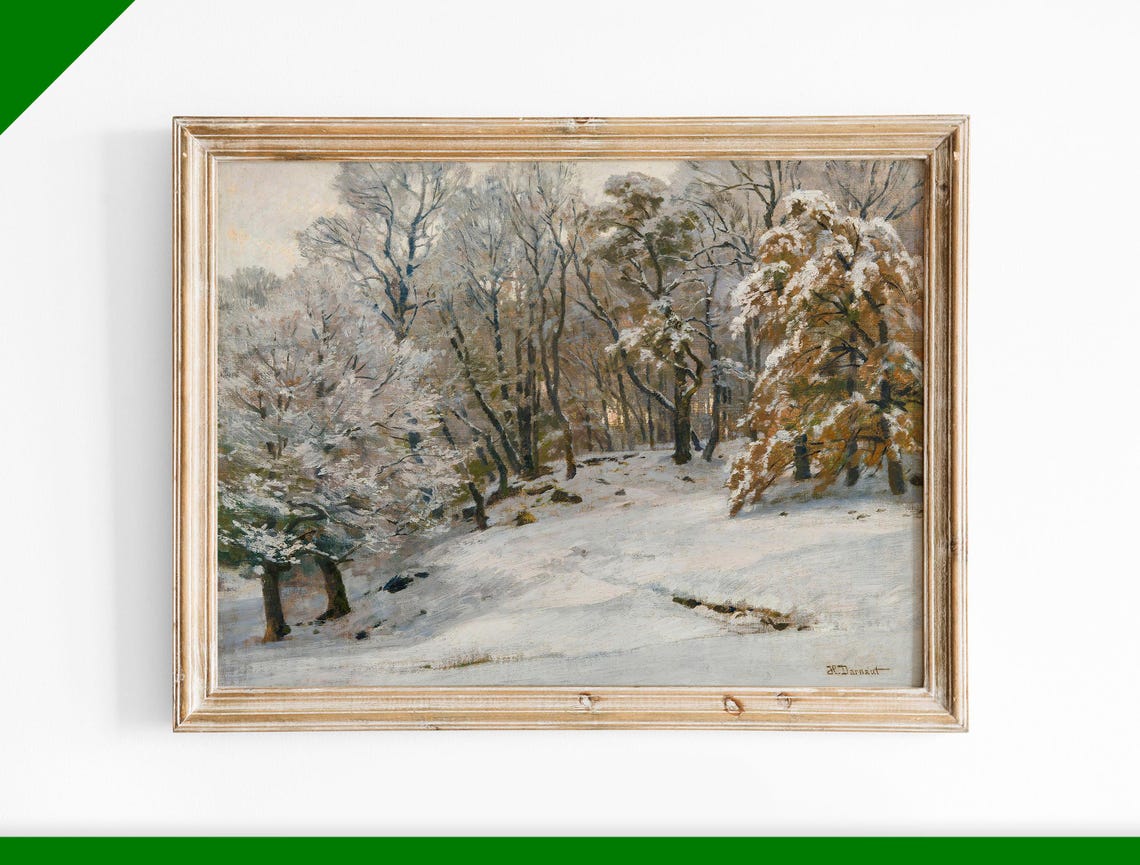 Snowy Birch Forest Winter Oil Painting Vintage Landscape Poster