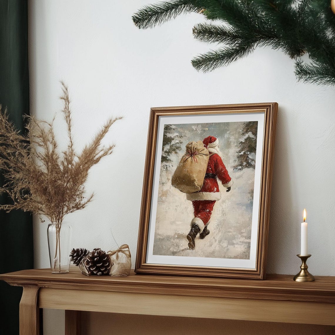 Santa Claus With Full Gift Sack Walking Away Through Snow Poster - Image 6