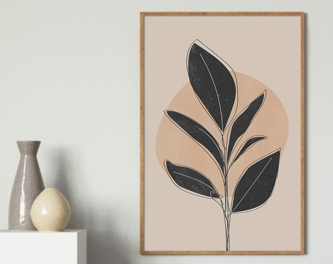 Modern Leaf Print Beige Botanical Art Print