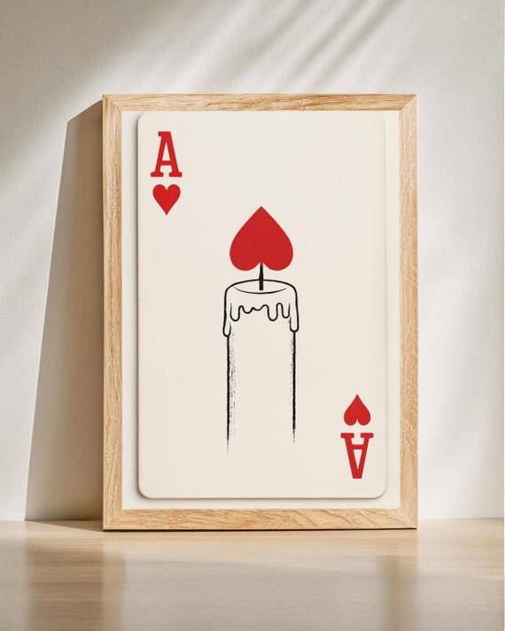 Ace Of Hearts Candle Art Minimalist Playing Card Design Modern Wall Decor Unique Home Accent