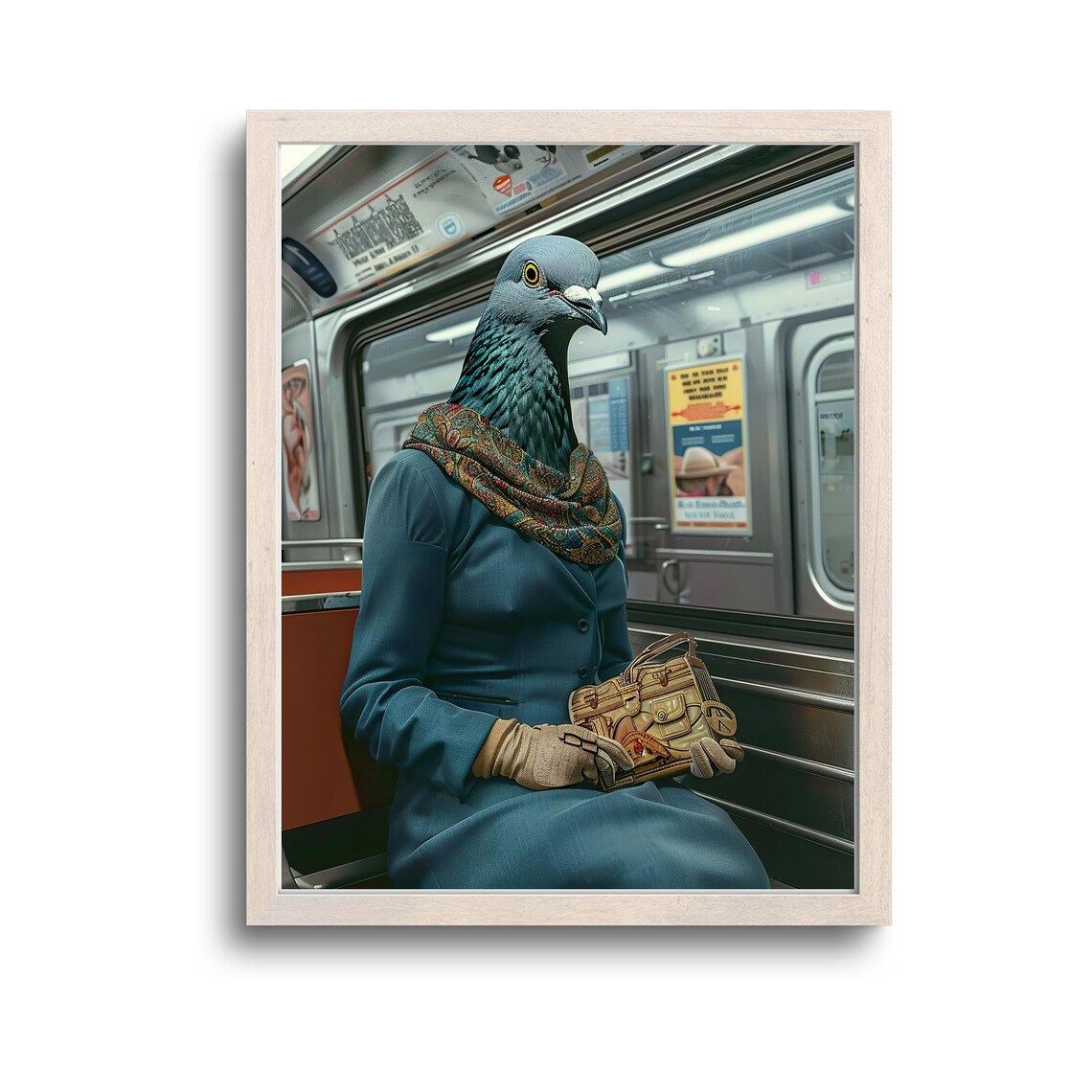 Pigeon In NY Subway Maximalist Whimsical Art Print