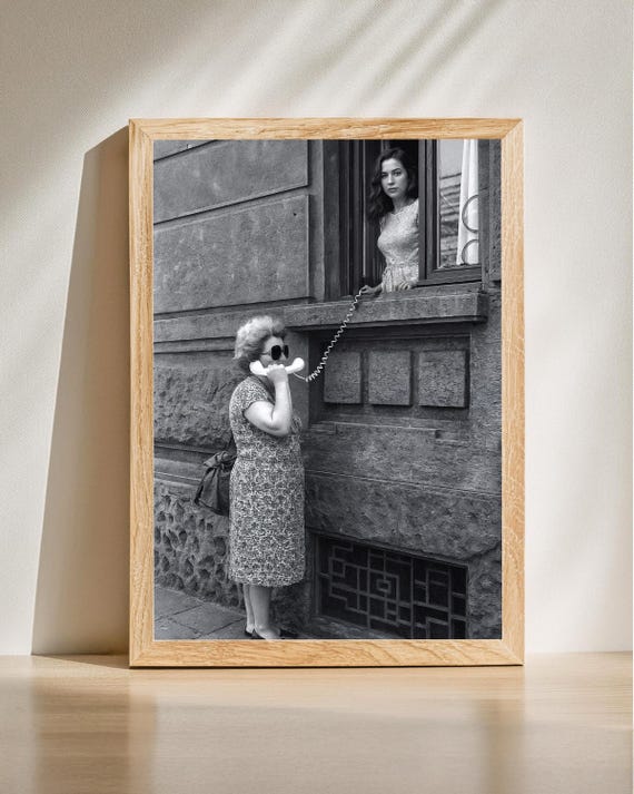 Retro Funny Wall Art Vintage Telephone Photography Print Black And White Poster Nostalgic Decor Artwork