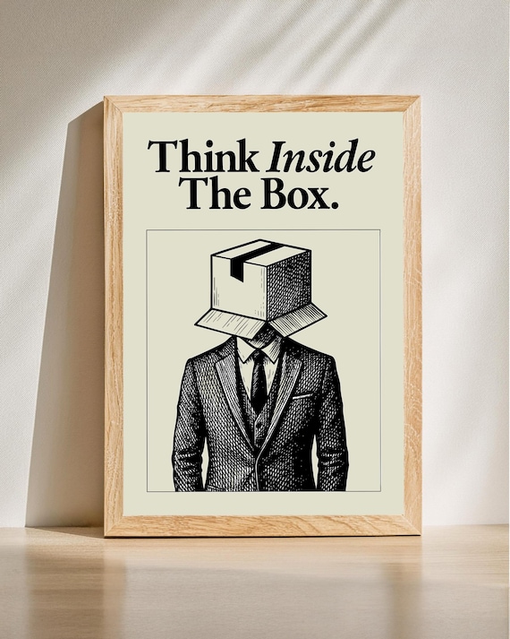 Think Inside The Box Funny Businessman Vintage Engraving Poster