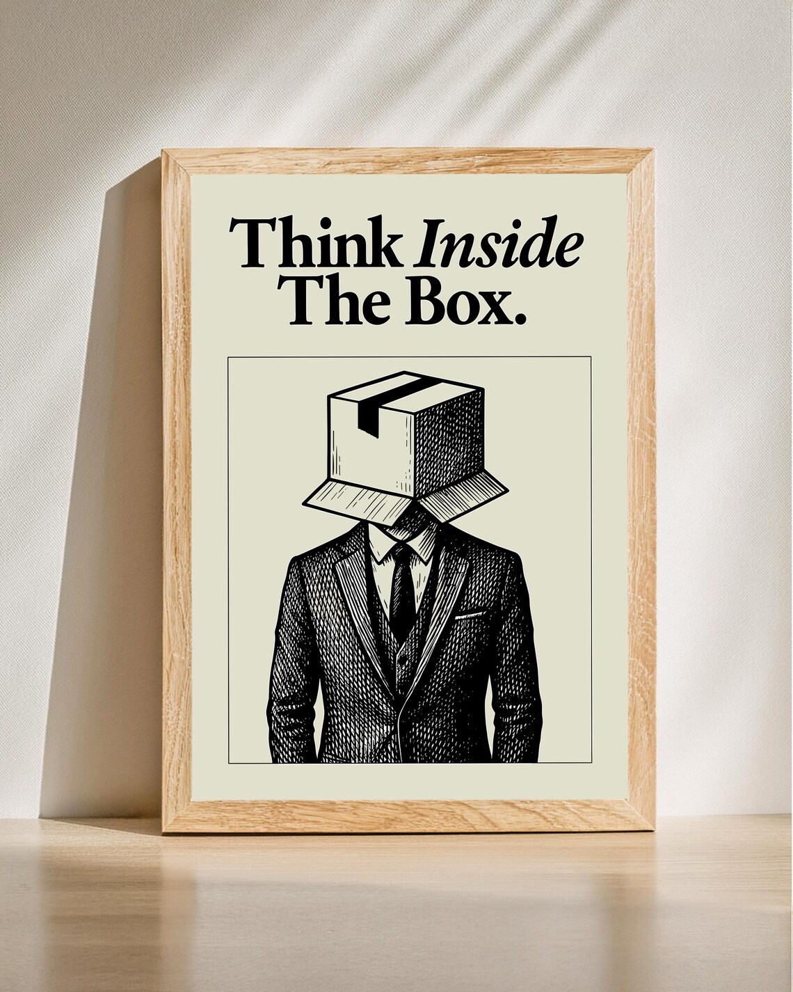 Think Inside The Box Poster Thought Provoking Art Surreal Office Wall Conceptual Print Modern Motivational Artwork