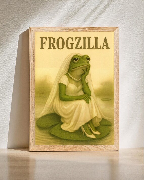 Frogzilla Funny Frog Bride Wedding Day Humorous Art Wall Poster