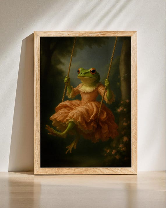 Funny Frog Swing Vintage Animal Art Print