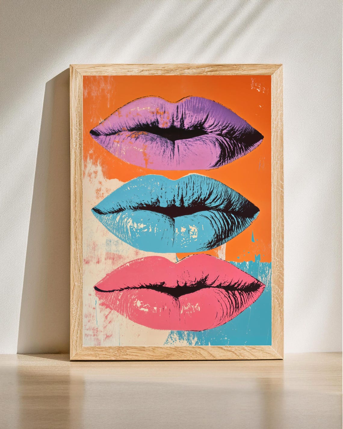 Triple Lips Pop Art Colorful Retro Modern Bold Statement Poster