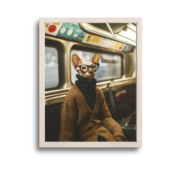 Sphynx in NY Subway Whimsical Cat Art Print