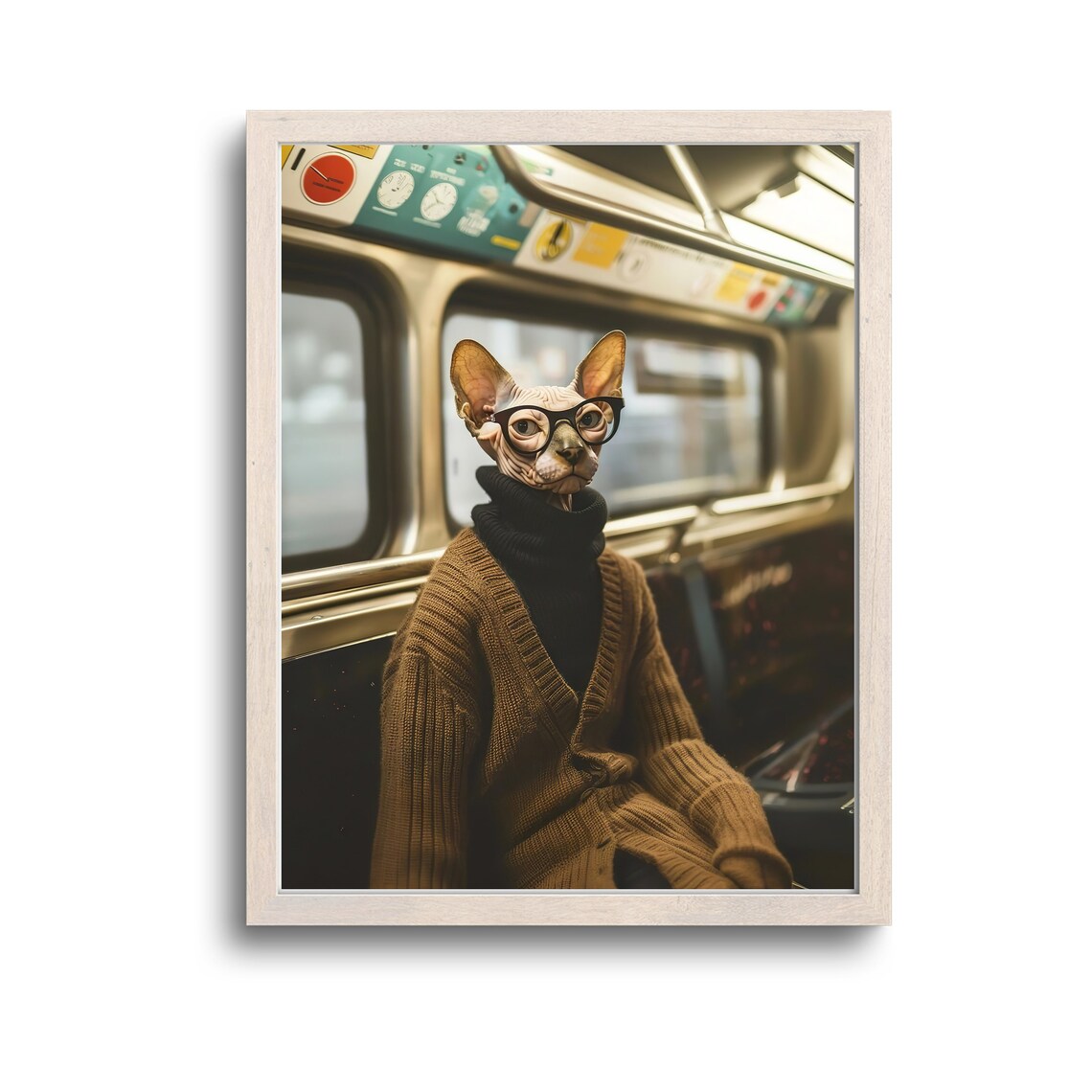 Sphynx in NY Subway Whimsical Cat Art Print