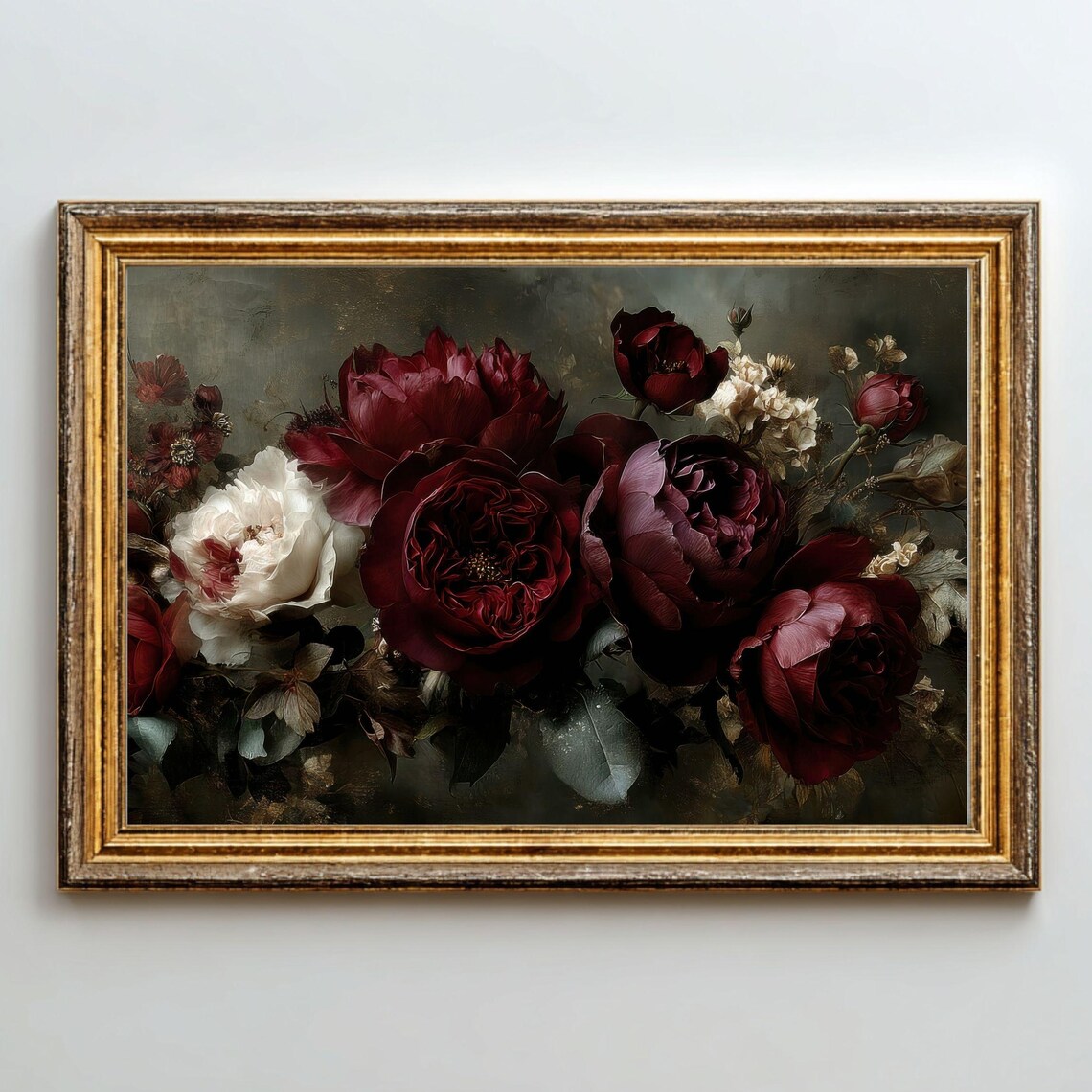 Moody Peonies, Dark Floral Botanical Art Print