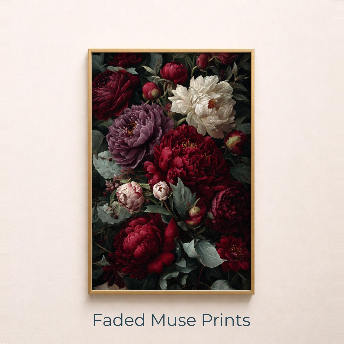 Moody Baroque Peony Garden Red Floral Vintage Painting Wall Art