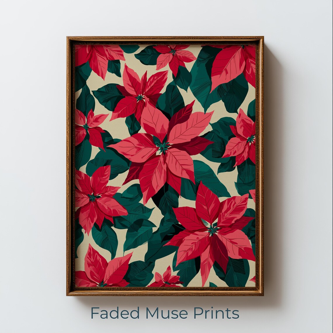 Bold Red Poinsettia Floral Pattern Christmas Botanical Art Poster